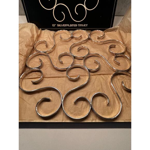 Vintage Silverplate by Duchin Gifts 12" Scroll Trivet MCM Silver Plate - Picture 4 of 7